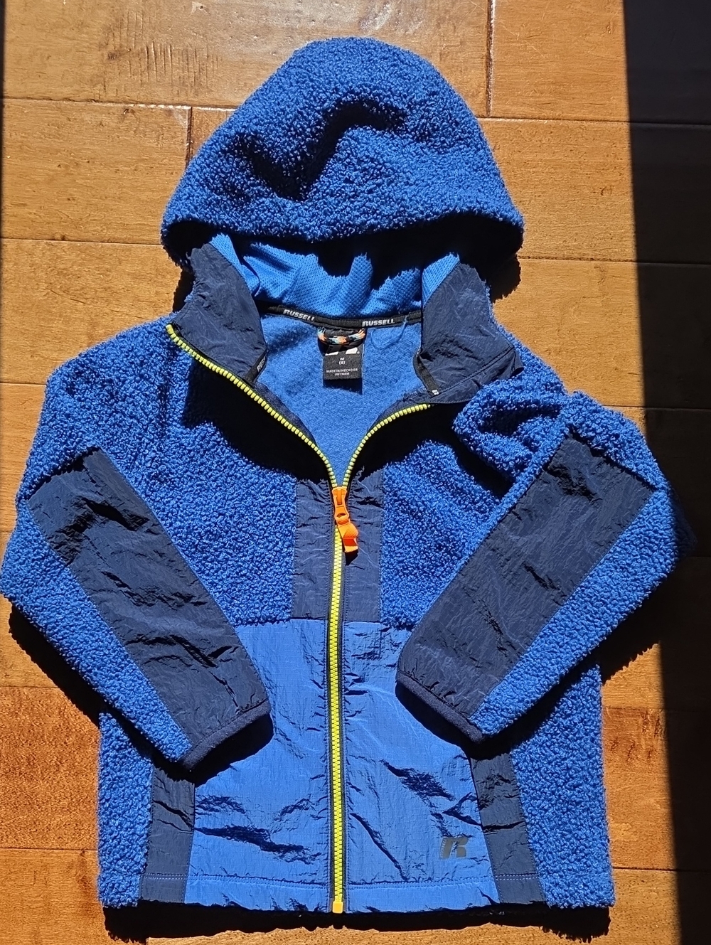 Russell Athletic Blue and Navy Hooded Sherpa Jacket for Kids